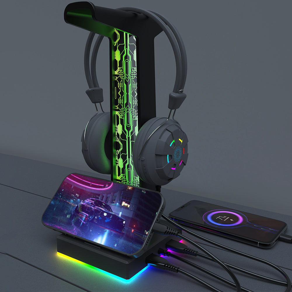 PIIFOX HS-01 RGB Gaming Headset Holder 3D Light Effect Headphone Desk Stand with 2 USB 3.5mm Audio Interface PIIFOX HS-01 RGB Gaming Headset Holder 3D Light Effect Headphone Desk Stand with 2 USB 3.5mm Audio Interface